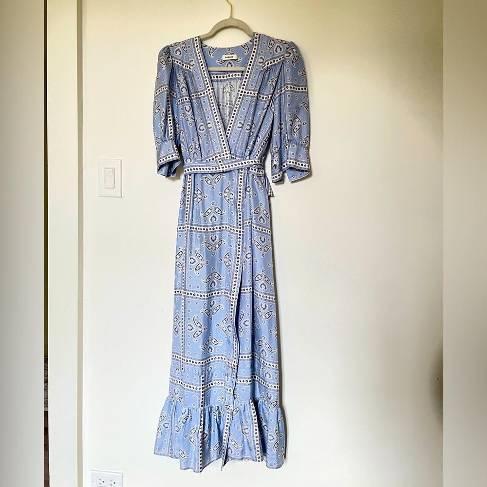SANDRO Enrika Bandana 100% Silk Wrap Midi Dress 40